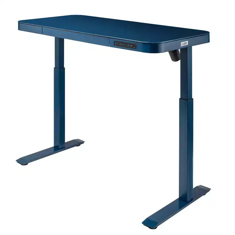 Bureau assis-debout réglable en hauteur avec plateau en verre trempé de 48 po, ports USB et tiroir