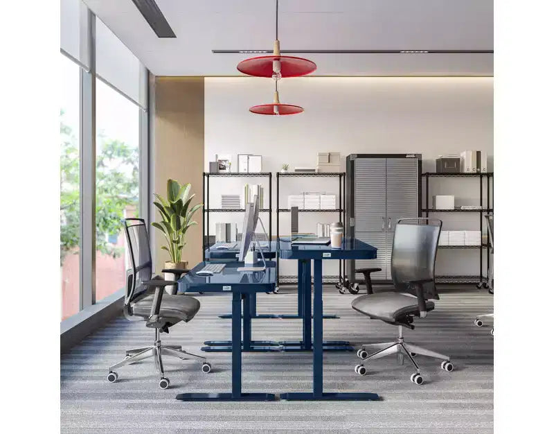Bureau assis-debout réglable en hauteur avec plateau en verre trempé de 48 po, ports USB et tiroir