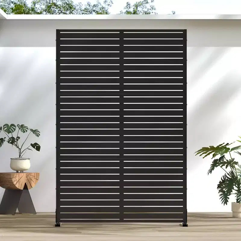 Classic Louver Black Galvanized Steel Room Screen | 183H x 120W x 40D cm