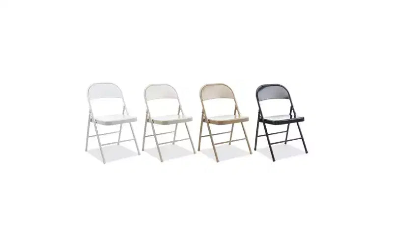 Chaise pliante en acier sans accoudoirs, supporte jusqu'à 125 kg, assise noire, dossier noir, piètement noir, 4/carton