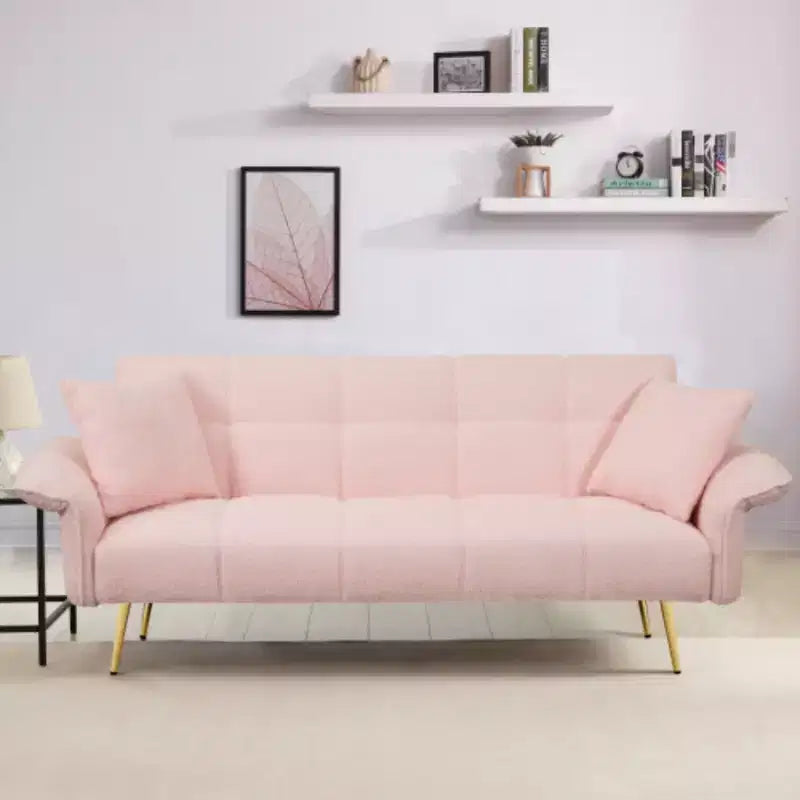 Modern Love Sofa: 70 Teddy Fleece Futon with Adjustable Arms, Convertible Bed