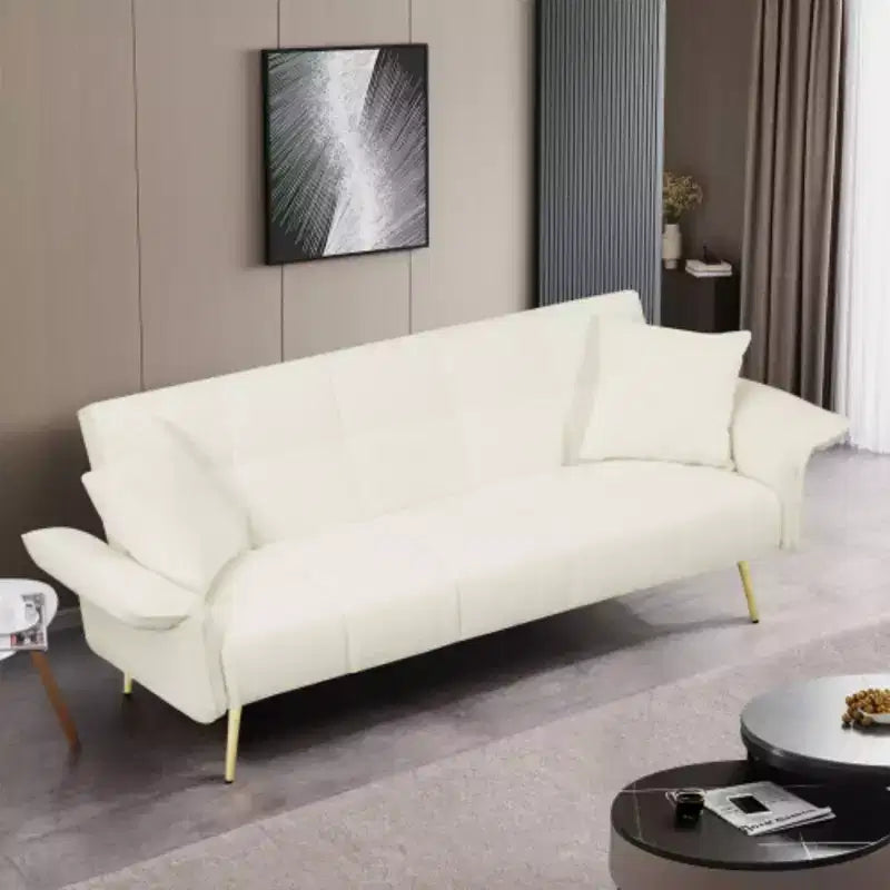 Canapé : futon 70 en tissu peluche Teddy avec accoudoirs réglables, convertible en lit