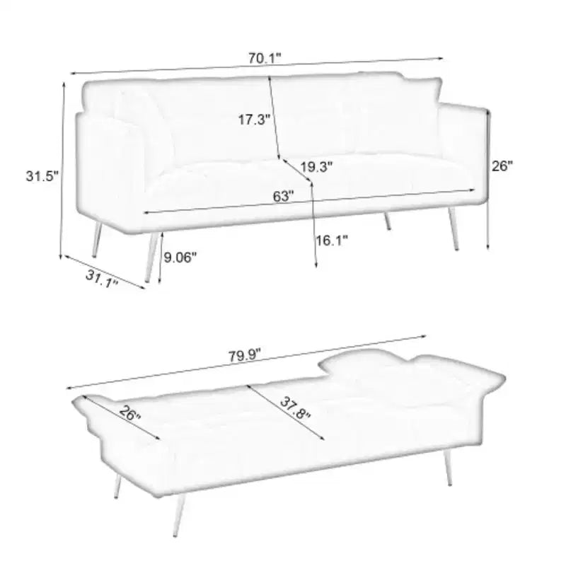 Canapé : futon 70 en tissu peluche Teddy avec accoudoirs réglables, convertible en lit