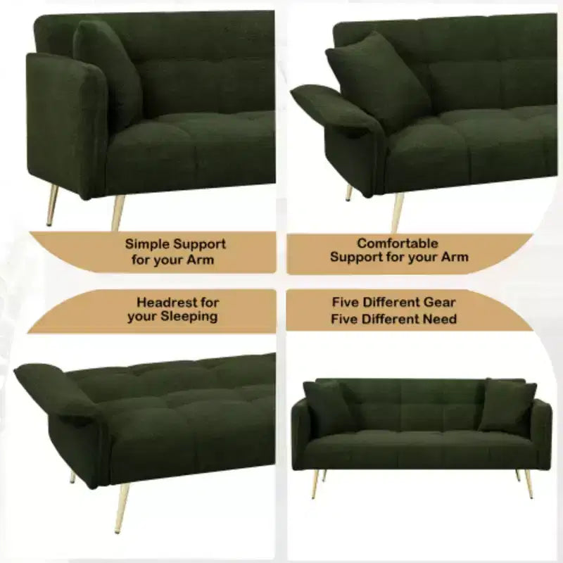 Canapé : futon 70 en tissu peluche Teddy avec accoudoirs réglables, convertible en lit