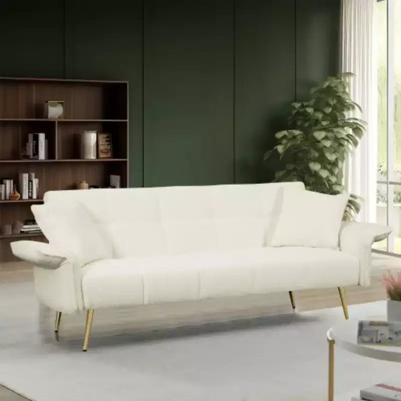Canapé : futon 70 en tissu peluche Teddy avec accoudoirs réglables, convertible en lit