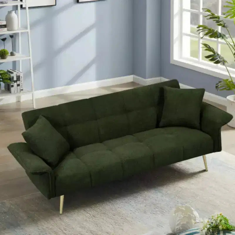 Canapé : futon 70 en tissu peluche Teddy avec accoudoirs réglables, convertible en lit
