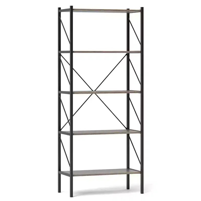 1/2 PCS Étagère à Livres à 5 Niveaux, Grande Bibliothèque Industrielle avec Étagères Ouvertes et Cadre en Métal Chêne