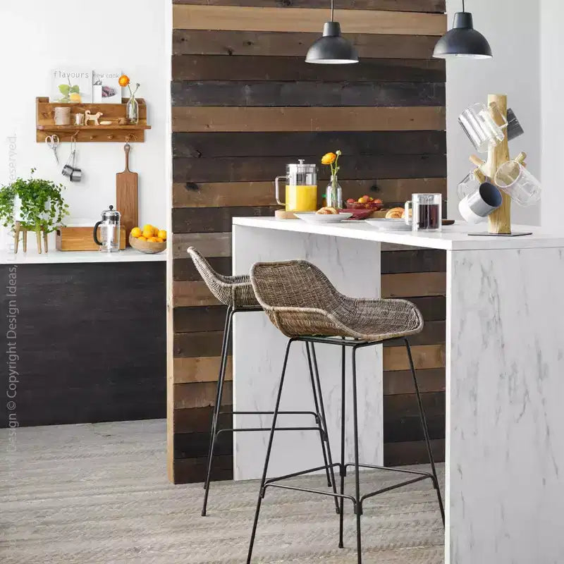 Tabourets de bar en rotin tressé, meubles de salle à manger ou de cuisine intérieurs et extérieurs pour table ou véranda avec pieds en métal, couleur naturelle
