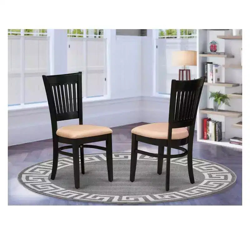 HomeStock African Artifacts Dining Chairs 2-Piece Set- Linen Fabric Seat And Slatted Back