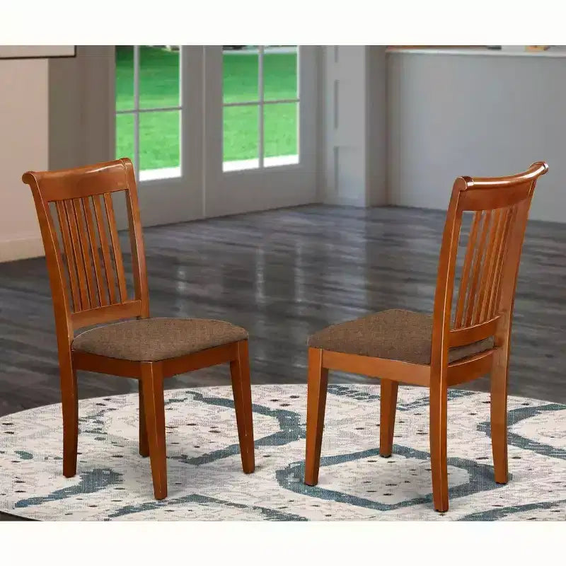 Chaise de salle à manger rustique en bois à lattes avec siège rembourré - Lot de 2