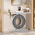 Console miroir moderne, table de canapé en verre de 109 cm avec base incrustée de cristaux étincelants pour entrée, salon, couloir