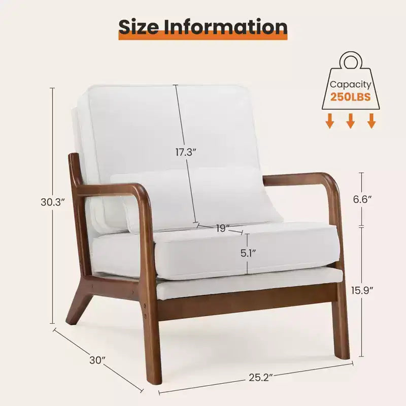 Fauteuil avec coussin lombaire, fauteuil de salon, chaise de lecture confortable en tissu de lin avec cadre en bois pour le salon