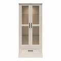 Ameriwood Home Sherman Curio Cabinet with Glass Doors and Storage Drawer, White Oak