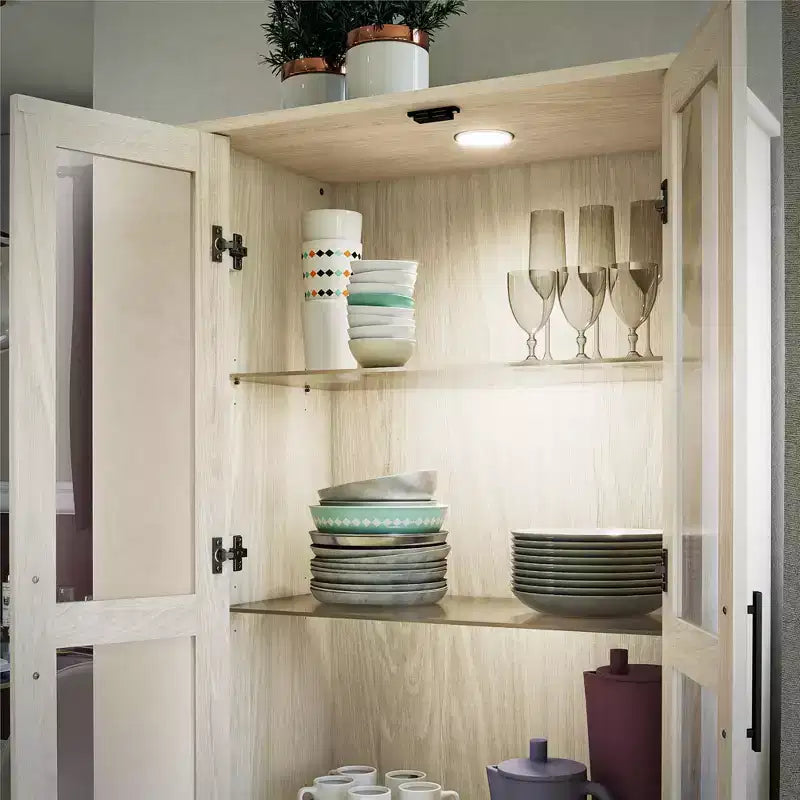 Vitrine avec portes en verre et tiroir de rangement, chêne blanc