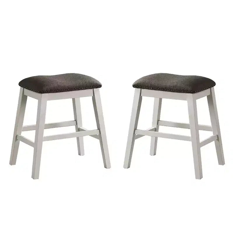 Simple Relax Set of 2 Upholstered Counter Height Stools in Off-White and Dark Gray