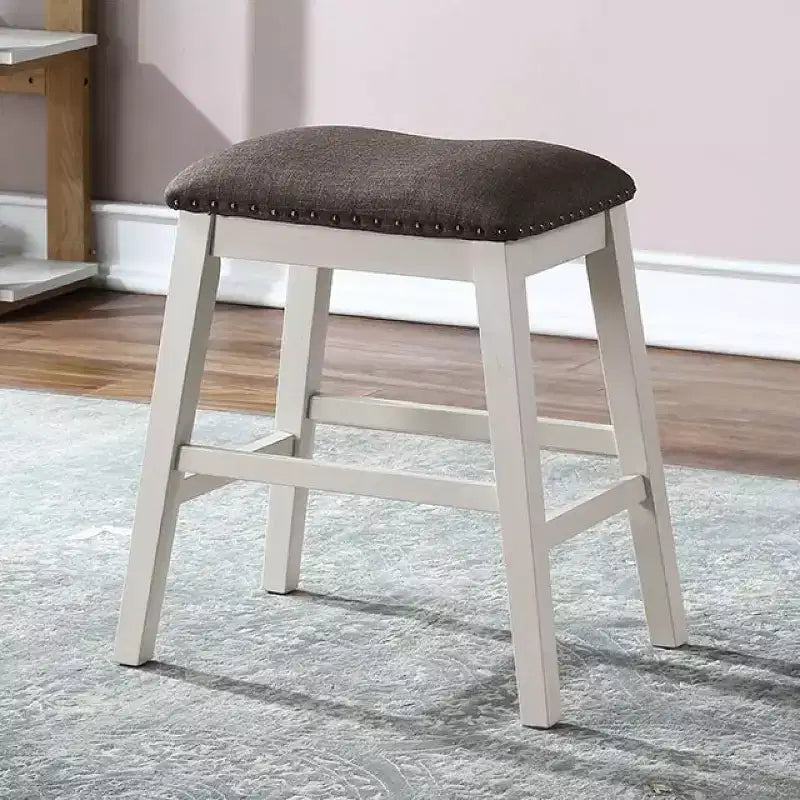 Lot de 2 tabourets de comptoir rembourrés, blanc cassé et gris foncé