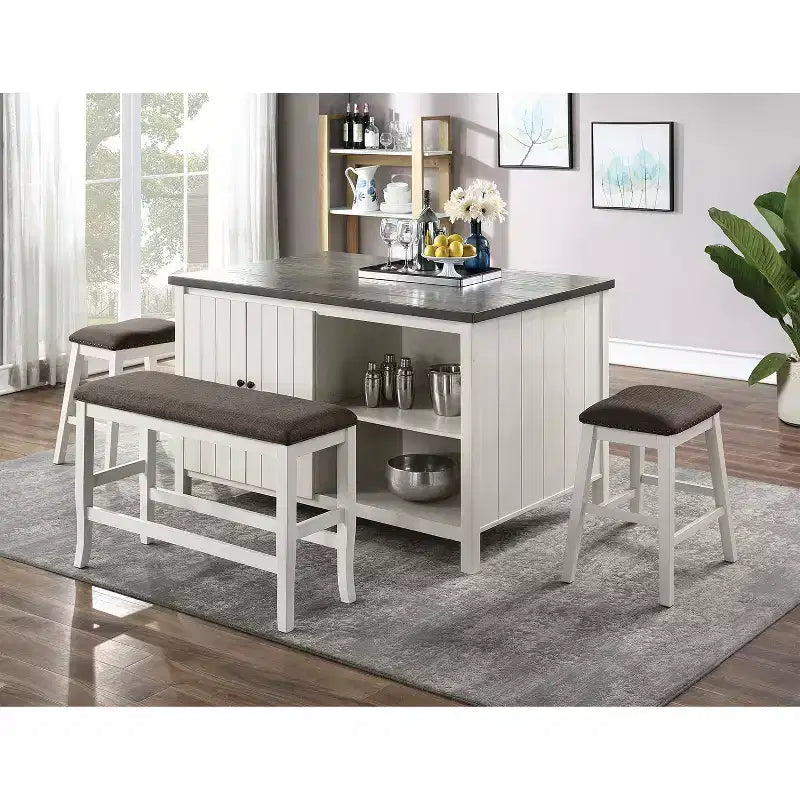 Lot de 2 tabourets de comptoir rembourrés, blanc cassé et gris foncé