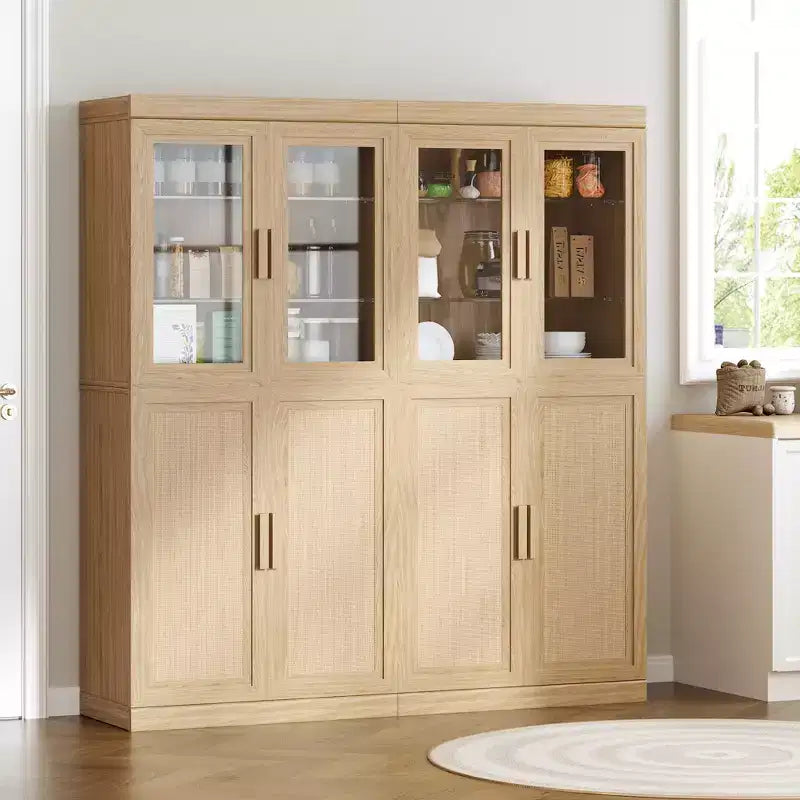 Meuble de garde-manger en bois massif avec étagères réglables et porte vitrée