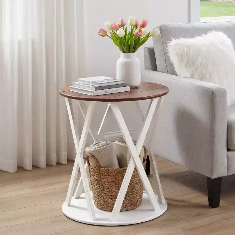 The Lakeside Collection Round Two Tone Rustic Style Accent Table 19 Dia x 21.5H -