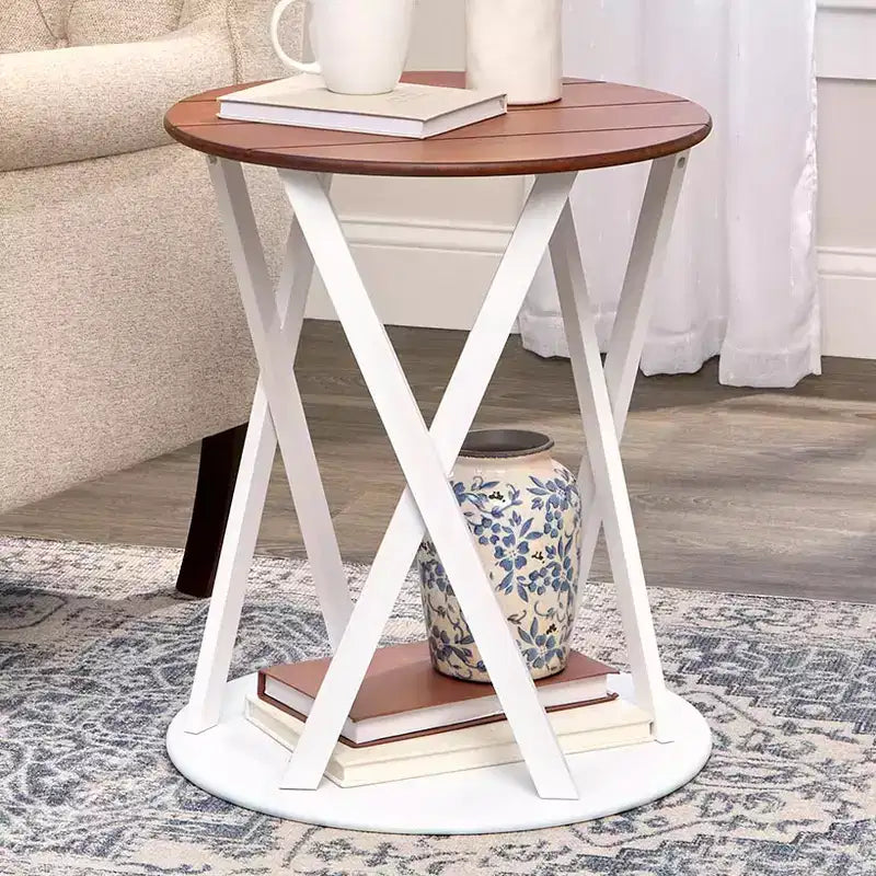 Table d'appoint rustique ronde bicolore 19 diam. x 21,5 H -