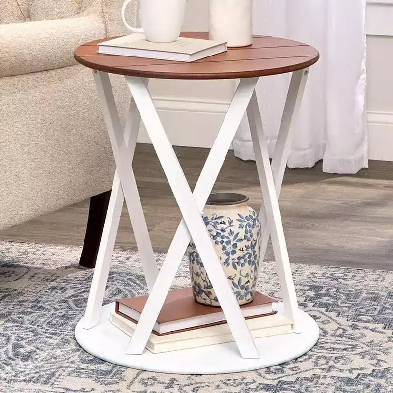 Table d'appoint rustique ronde bicolore 19 diam. x 21,5 H -