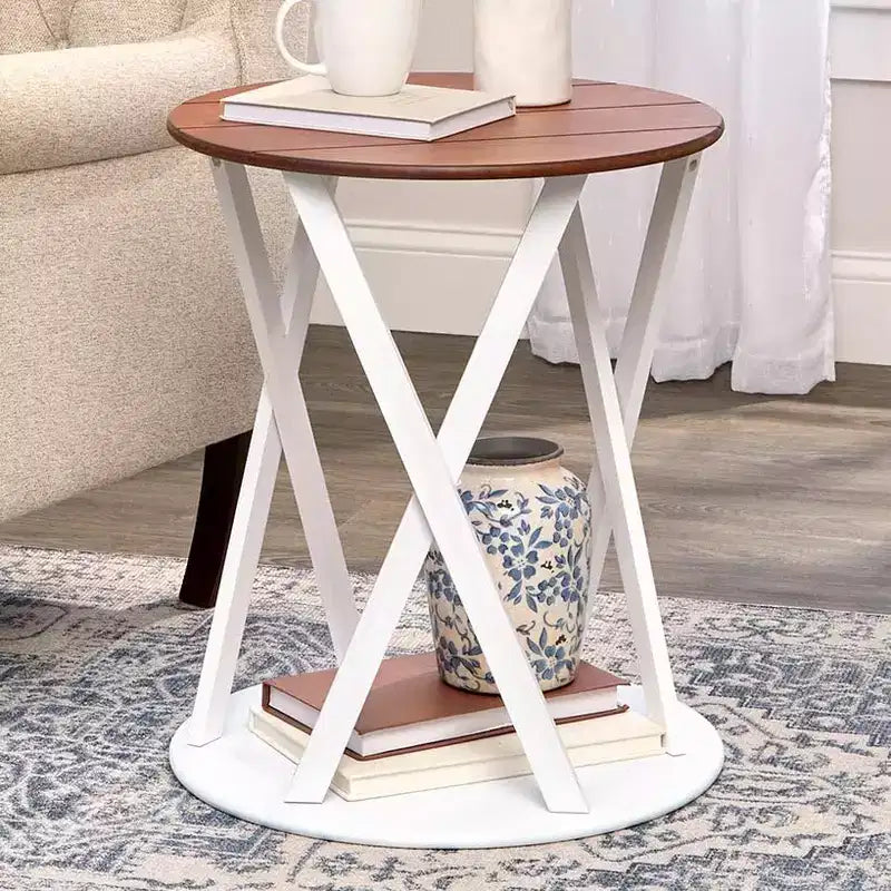 Table d'appoint rustique ronde bicolore 19 diam. x 21,5 H -