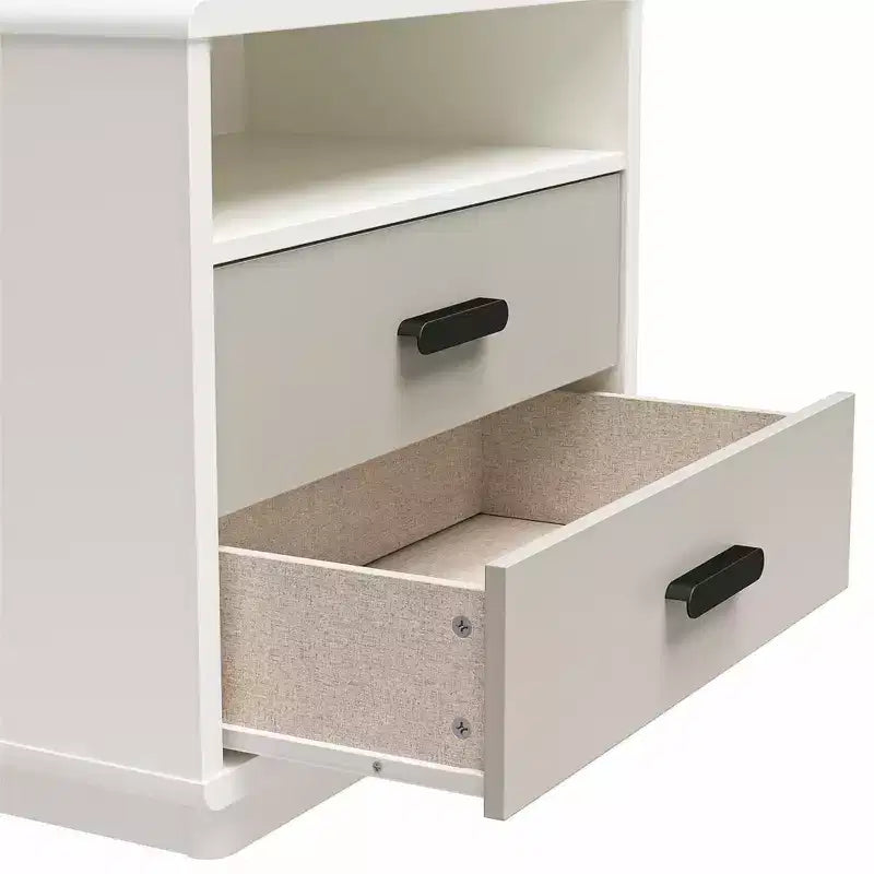 Table de chevet à 2 tiroirs, taupe et blanc