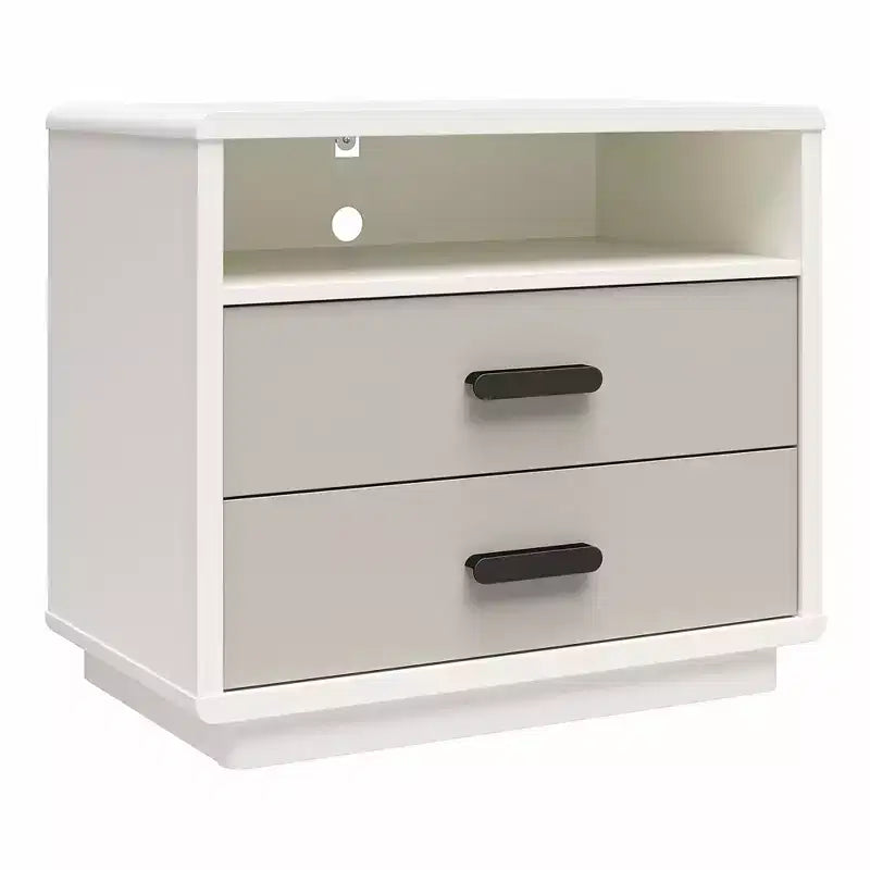 Table de chevet à 2 tiroirs, taupe et blanc