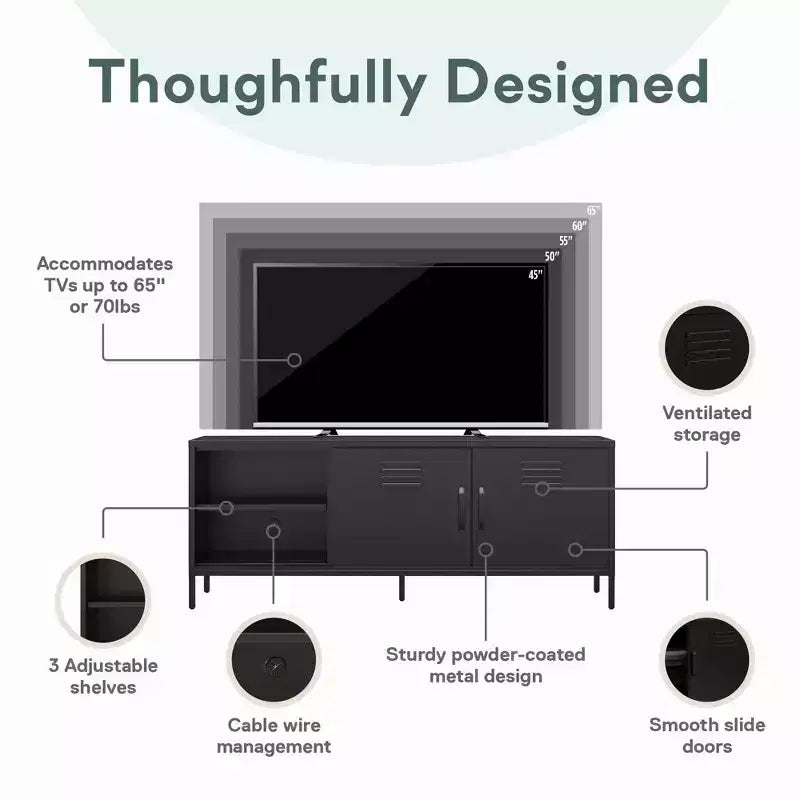Meuble TV en métal style casier pour téléviseurs jusqu'à 65 pouces