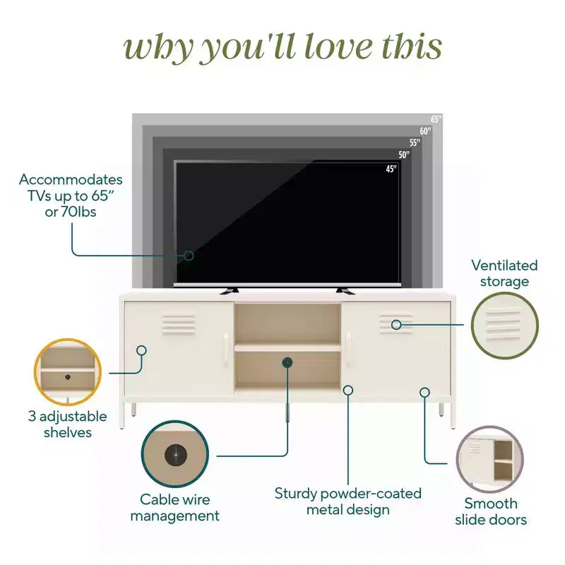 Meuble TV en métal style casier pour téléviseurs jusqu'à 65 pouces
