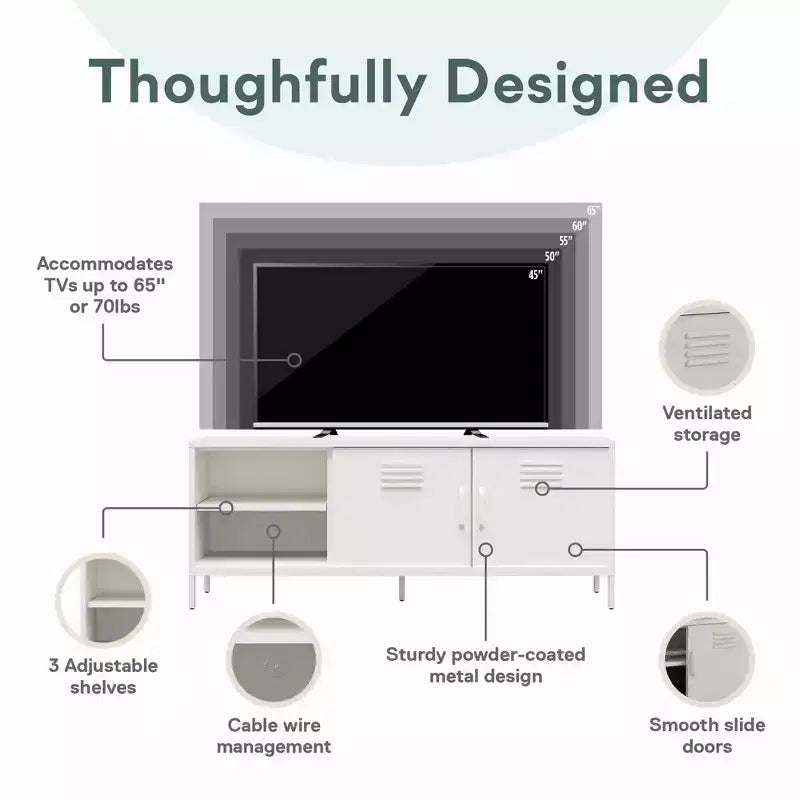 Meuble TV en métal style casier pour téléviseurs jusqu'à 65 pouces