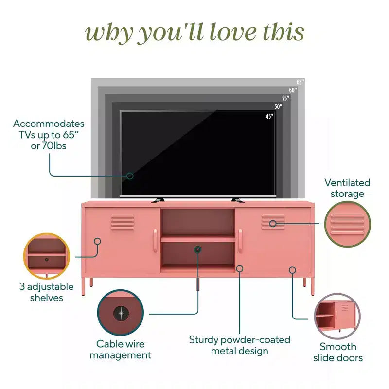 Meuble TV en métal style casier pour téléviseurs jusqu'à 65 pouces