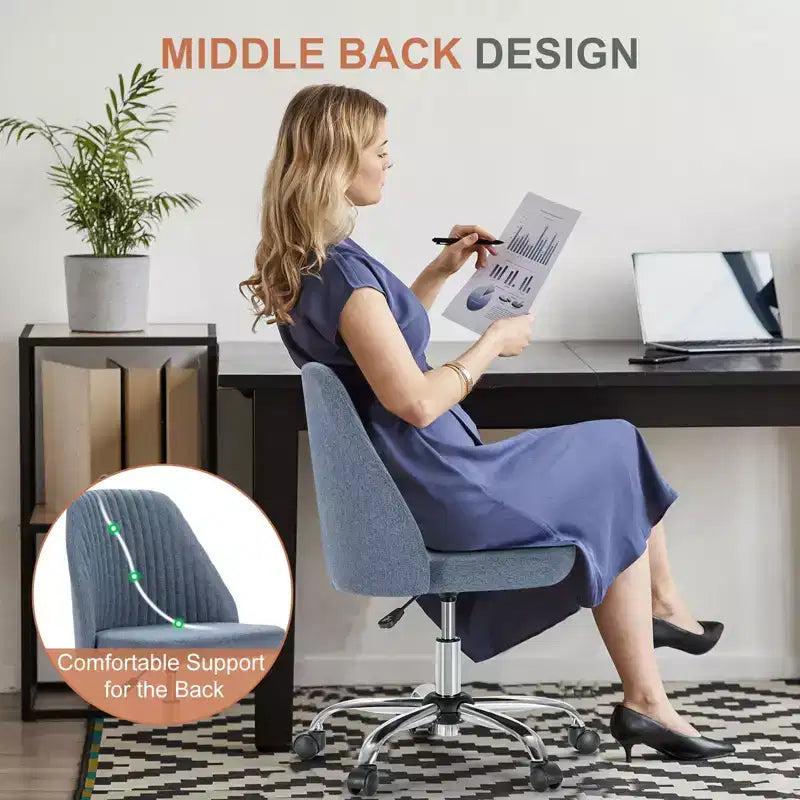 Chaise de bureau moderne sans accoudoirs : Pivotante, réglable, en tissu