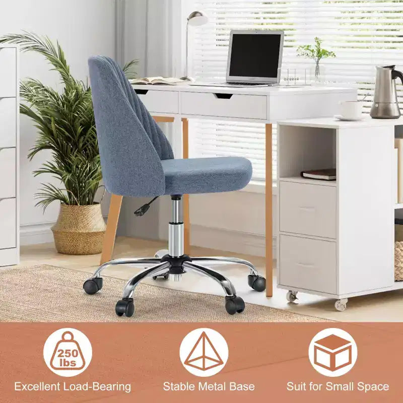 Chaise de bureau moderne sans accoudoirs : Pivotante, réglable, en tissu