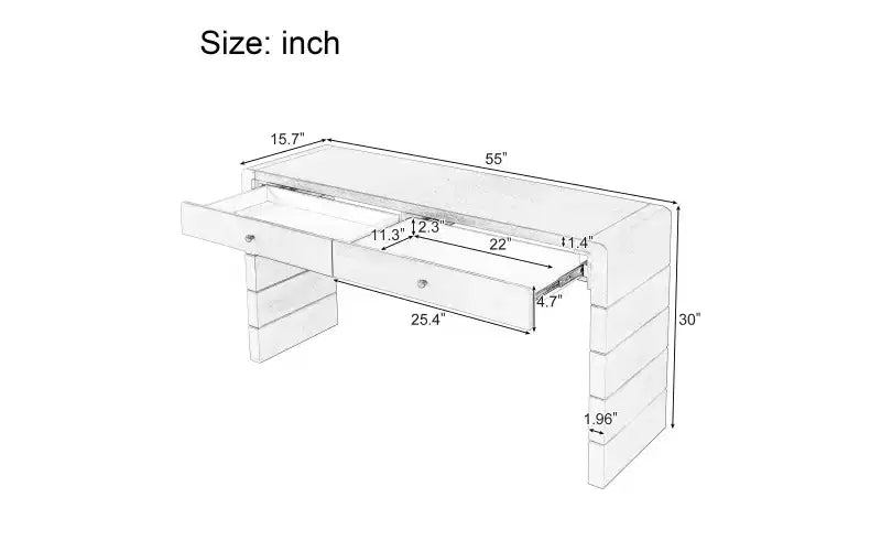 Table d'entrée en bois avec 2 tiroirs, console rustique de style ferme avec rangement