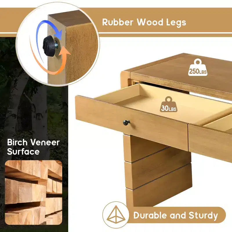 Table d'entrée en bois avec 2 tiroirs, console rustique de style ferme avec rangement