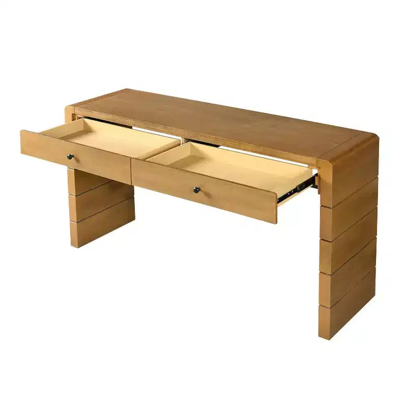 Table d'entrée en bois avec 2 tiroirs, console rustique de style ferme avec rangement