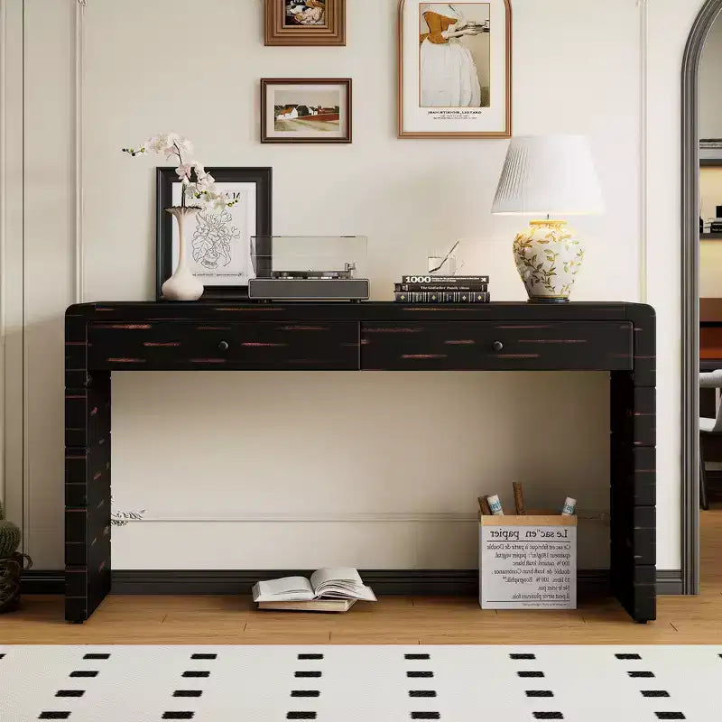 Whisen Wooden Entryway Table with 2 Drawers, Farmhouse Rustic Console Table with Storage