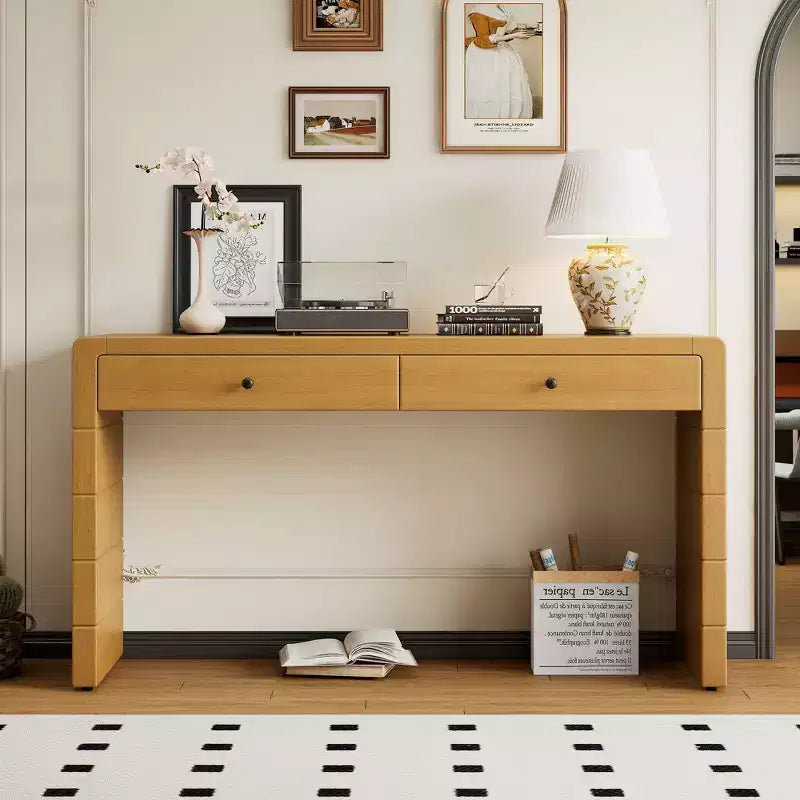 Table d'entrée en bois avec 2 tiroirs, console rustique de style ferme avec rangement