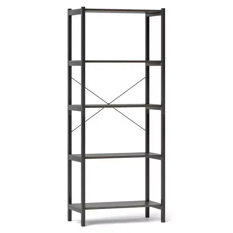 1/2 PCS Étagère à Livres 5 Niveaux avec Cadre Métallique et Double Kit Anti-Basculement, Meuble de Rangement