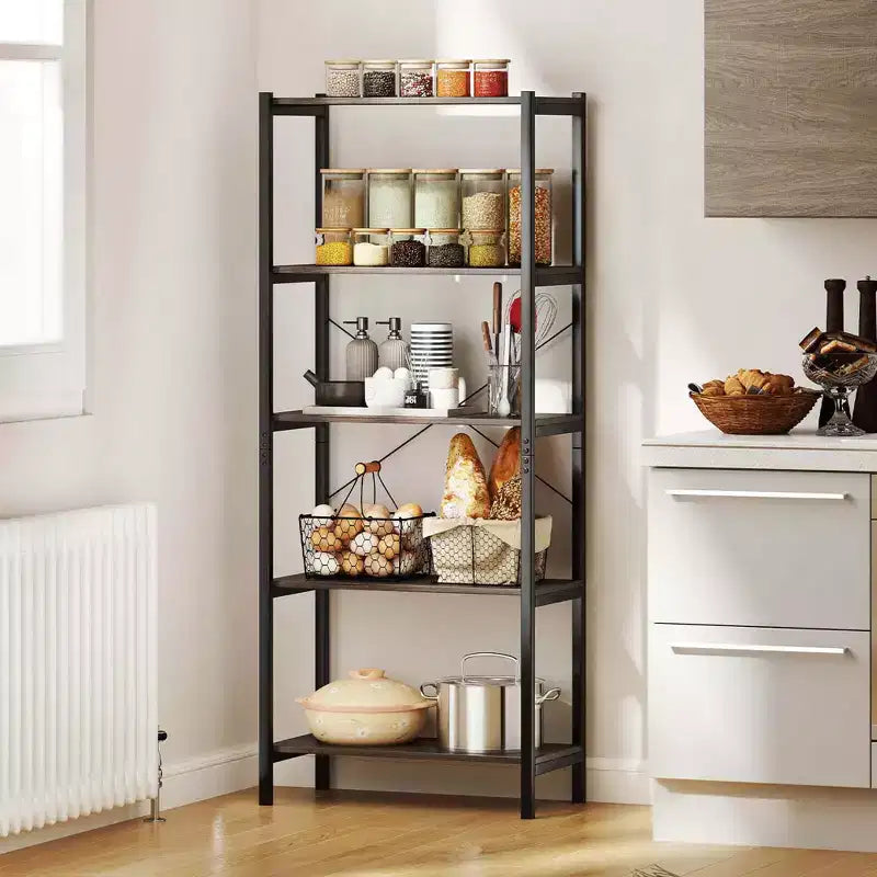 1/2 PCS Étagère à Livres 5 Niveaux avec Cadre Métallique et Double Kit Anti-Basculement, Meuble de Rangement