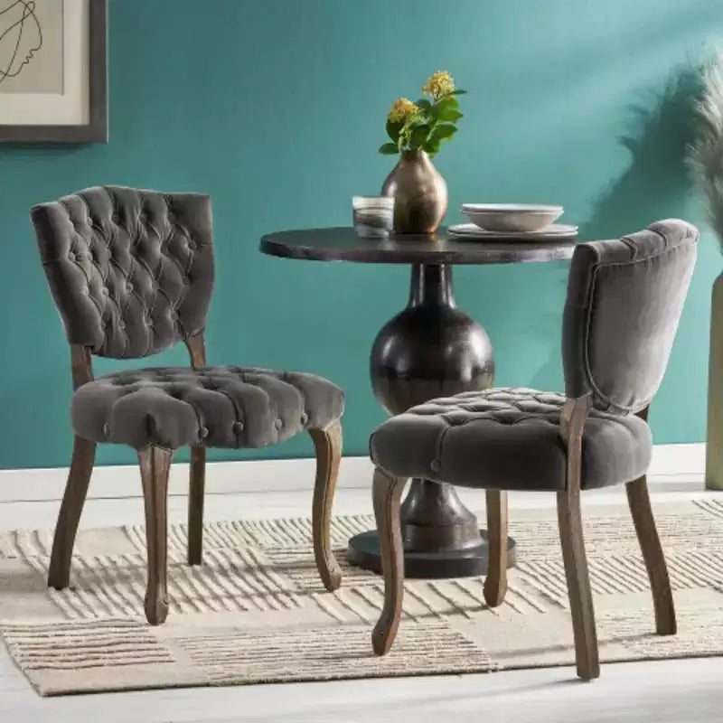 2 Sets of Weathered Charcoal Altay Velvet Tufted Chairs