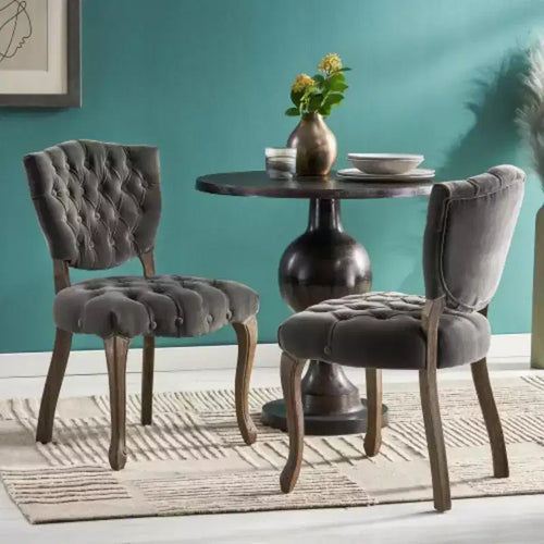 2 Sets of Weathered Charcoal Altay Velvet Tufted Chairs