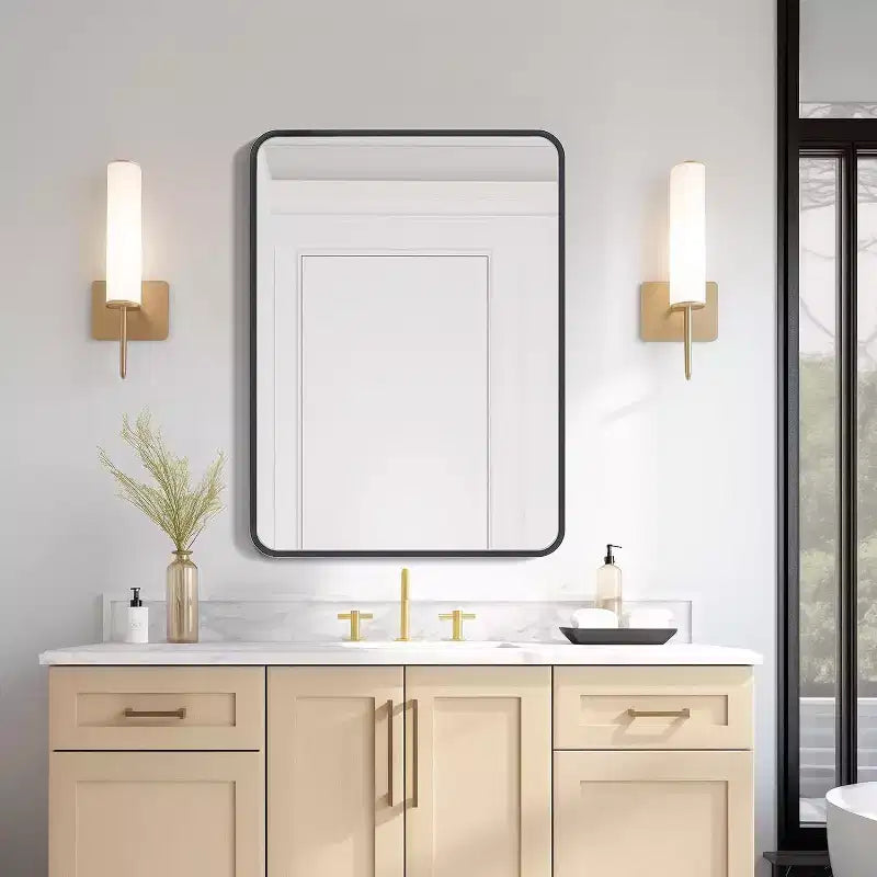 Black Rectangle Mirror for Wall, Metal Frame Vanity Mirror
