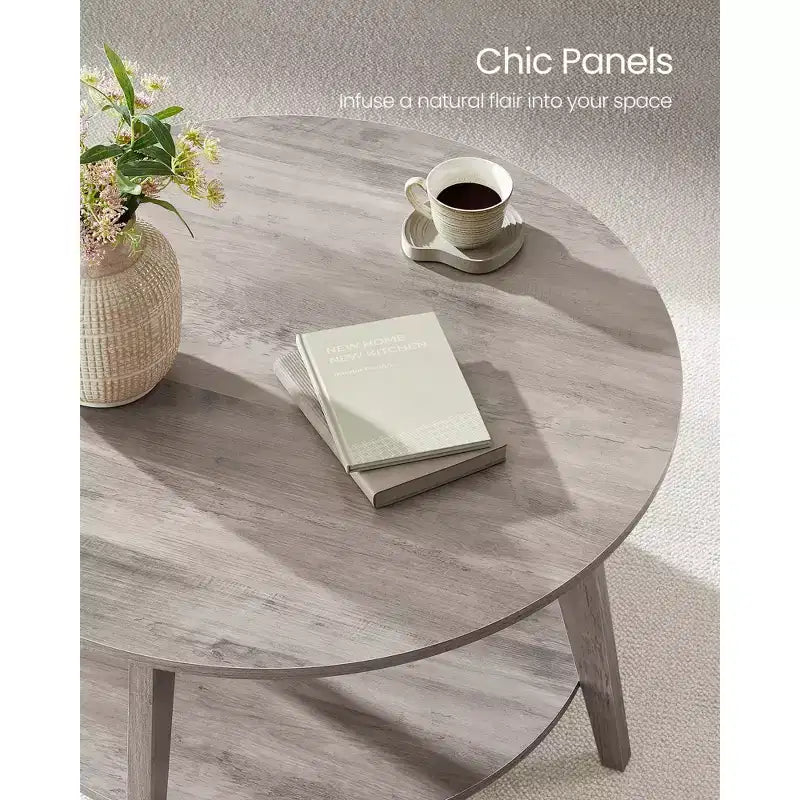 Table basse ronde, tables basses circulaires de 81 cm avec étagère de rangement à 2 niveaux, facile à assembler pour le salon
