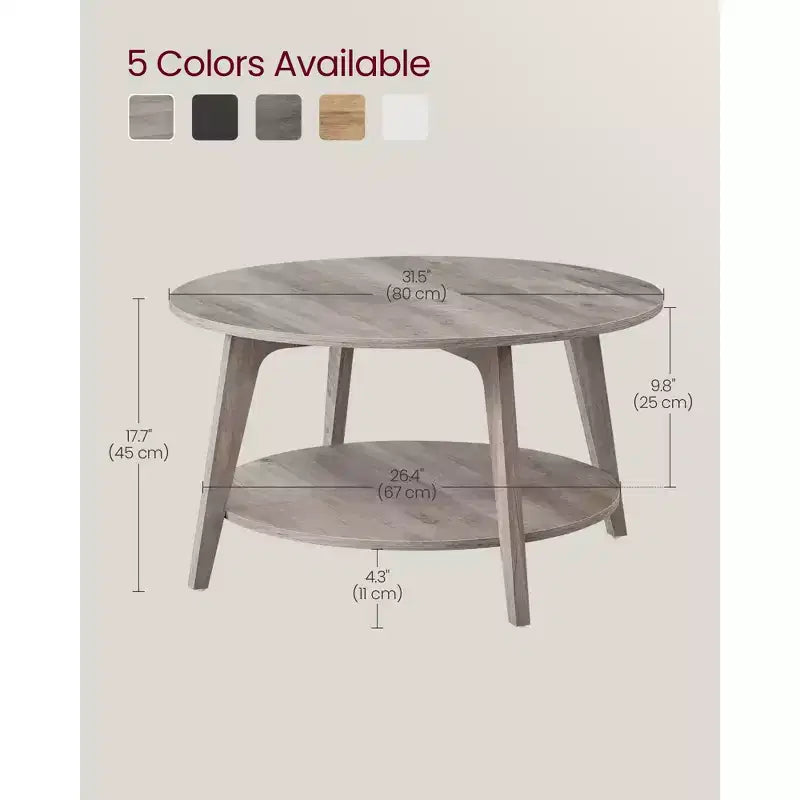 Table basse ronde, tables basses circulaires de 81 cm avec étagère de rangement à 2 niveaux, facile à assembler pour le salon