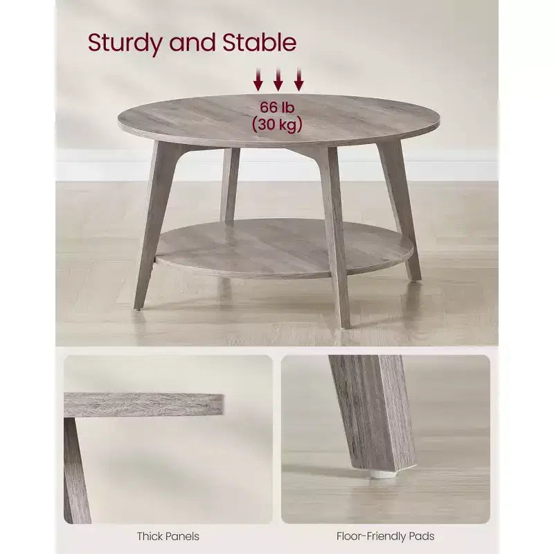 Table basse ronde, tables basses circulaires de 81 cm avec étagère de rangement à 2 niveaux, facile à assembler pour le salon