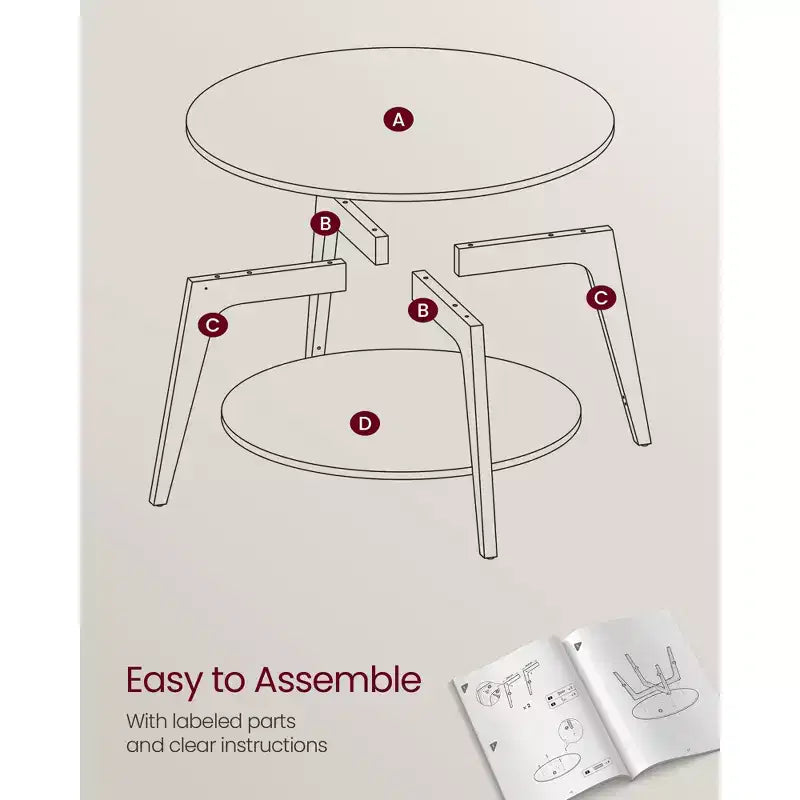 Table basse ronde, tables basses circulaires de 81 cm avec étagère de rangement à 2 niveaux, facile à assembler pour le salon