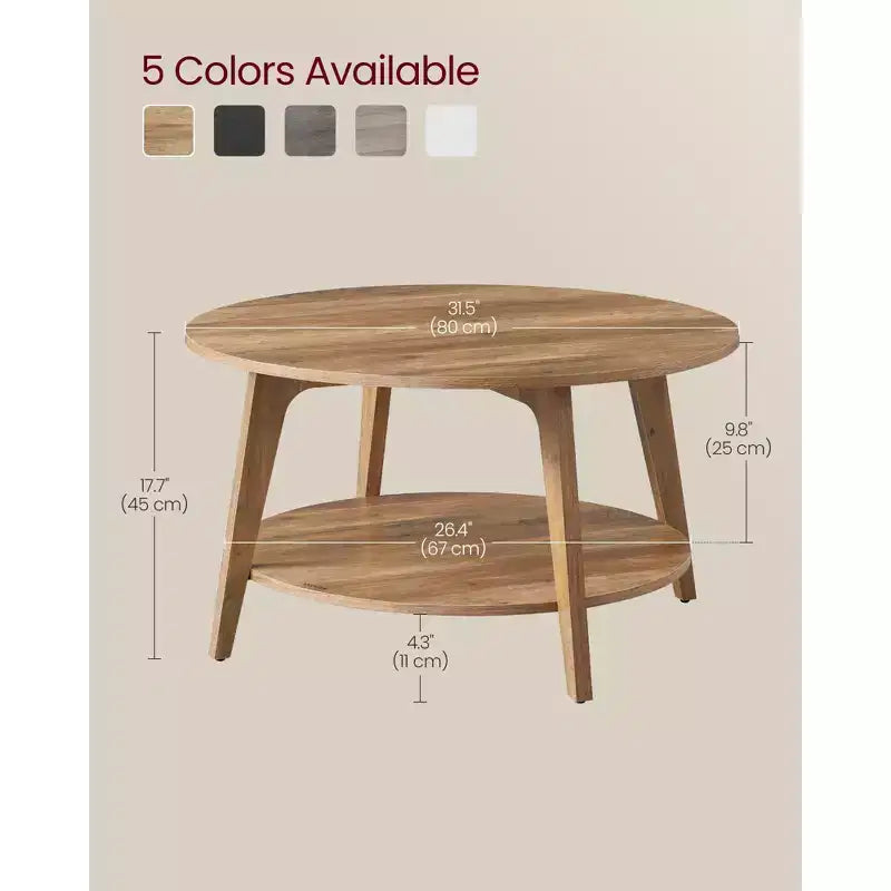 Table basse ronde, tables basses circulaires de 81 cm avec étagère de rangement à 2 niveaux, facile à assembler pour le salon
