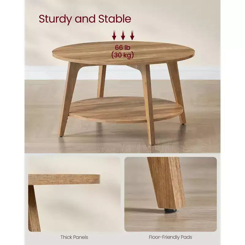 Table basse ronde, tables basses circulaires de 81 cm avec étagère de rangement à 2 niveaux, facile à assembler pour le salon